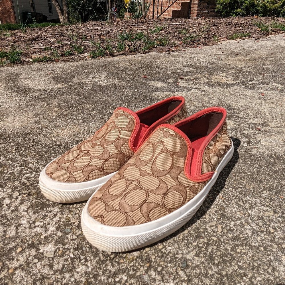 Coach Brown/Red Signature C's Slip-on Sneakers sz 7